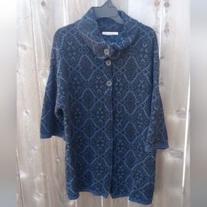 Chiaramente Wool Sweater Coat Cardigan Coatigan Blue Lagenlook Womens S
